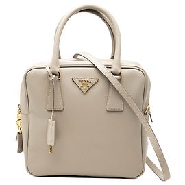 Bolsa Satchel Prada Saffiano Lux Bege Bege
