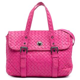 Bolsa Satchel com aba Bottega Veneta em Nappa Intrecciato rosa Rosa