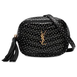 Bolsa Lou Camera Saint Laurent Baby em couro de bezerro matelassê chevron preta com monograma e poá Preto