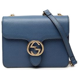 Bolsa tiracolo Gucci Small Dollar em couro de bezerro azul com G entrelaçados Azul