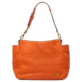Sac à épaule Prada Vitello Daino avec poche latérale, Orange Orange