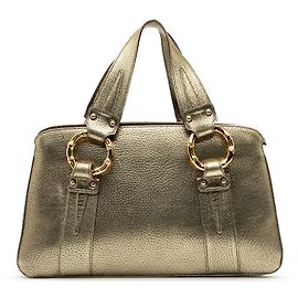 Bolsa Gucci em couro de bezerro metalizado dourado com alça de bambu em metal Dourado