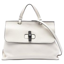 Bolsa Satchel Daily Gucci Medium em couro de bezerro branco com bambu Branco