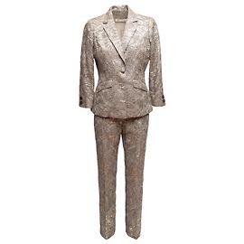 Silver Oscar de la Renta Silk-Blend Metallic Jacquart Pantsuit Size US 8 Silvery