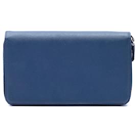 Blue Prada Saffiano Double Zip Long Wallet Blue