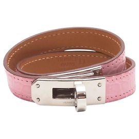 Hermès Pulsera Double Tour Mini Kelly de Cocodrilo Rosa Hermes Rosa