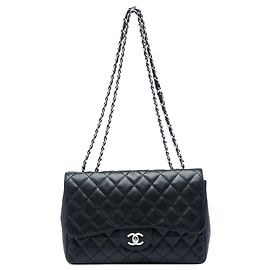 Black Chanel Jumbo Classic Caviar Single Flap Shoulder Bag Black