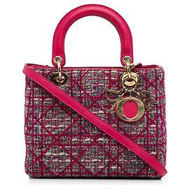 Borsa Lady Dior Satchel Medium in tweed Macrocannage rosa Rosa
