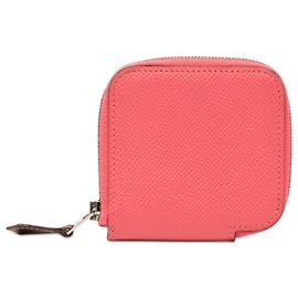 Pink Hermès Epsom Silk In Compact Wallet Pink