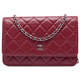 Borsa a tracolla Chanel CC matelassé in caviale rosso con catena Rosso