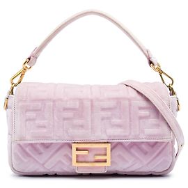 Borsa Satchel Baguette Fendi Zucca in velluto goffrato rosa Rosa