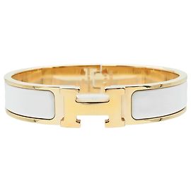 Pulsera Clic H PM estrecha de esmalte blanco Hermès Blanco