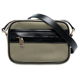 Petit sac caméra Saint Laurent en toile vert Vert