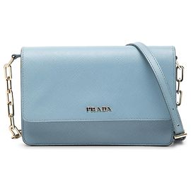 Borsa a tracolla Prada Saffiano Lux Wallet On Chain Blu Blu