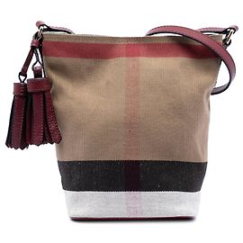 Borsa secchiello Burberry Mini Mega Check Canvas Ashby Tassel marrone Marrone