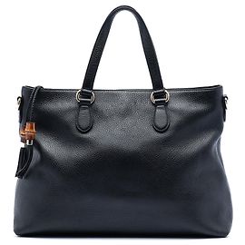 Borsa Satchel Gucci in pelle nera con nappe in bambù Nero