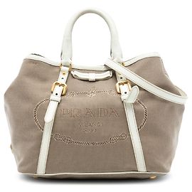 Bolsa Prada Canvas Canapa Logo Bow Bege Bege