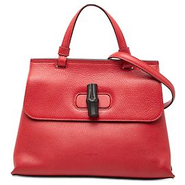 Bolsa Satchel Daily Gucci Small em couro vermelho com bambu Vermelho
