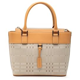 Borsa Burberry in tela check tonale con rifiniture in pelle Tan Cammello