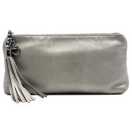 Gold Gucci Metallic Leather Sienna Tassel Clutch Golden