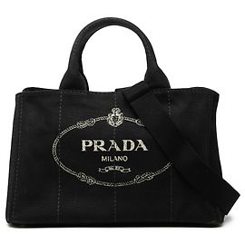 Borsa Satchel Prada in tela Canapa con logo nera Nero