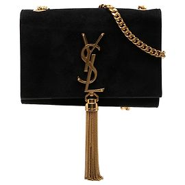 Borsa a tracolla Saint Laurent Kate Tassel Small in camoscio nero con monogramma Nero