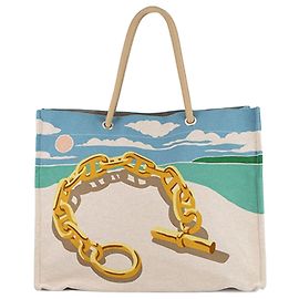 Sac de plage Hermès Toile Escale a la Plage Marron Marron