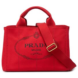 Sac Satchel Prada Small Canvas Canapa Logo Rouge Rouge