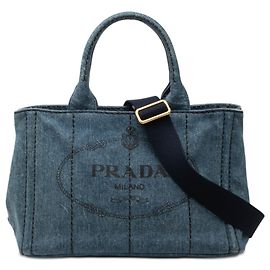 Bolsa Satchel Prada Small Denim Canapa Logo Azul Azul