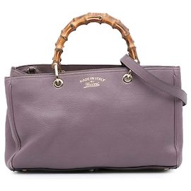 Bolsa Shopper Satchel Gucci Medium em couro de bezerro roxa com bambu Roxo
