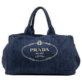 Borsa Satchel Prada Large Denim Canapa Logo Blu Blu