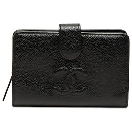 Black Chanel CC Caviar Bifold Wallet Schwarz