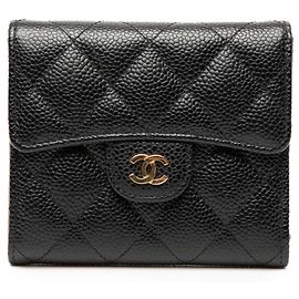 Black Hermès CC Quilted Caviar Compact Flap Wallet Black
