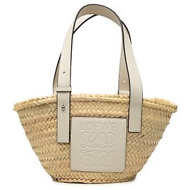 Panier Tote Anagram Small en raphia blanc LOEWE Blanc
