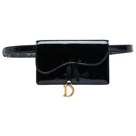 Bolso cinturón Saddle Dior de charol negro Negro