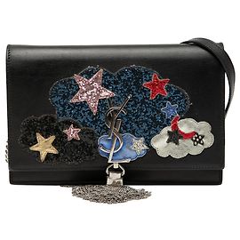 Bolsa crossbody com corrente Kate, couro de bezerro preto, aplique Cloud Star e monograma clássico Saint Laurent Preto