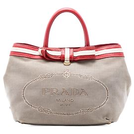 Sacola Prada em Canvas Canapa Logo Bege Bege