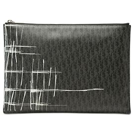 Black Dior Homme Printed Diorissimo Coated Canvas Zip Clutch Black