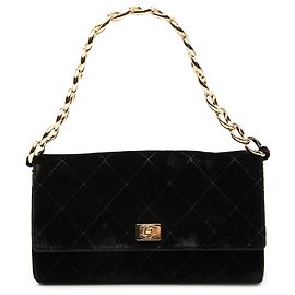 Borsa a tracolla Chanel CC in velluto matelassé nero con catena Nero