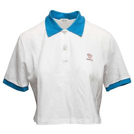 Polo cropped Versace bianco e blu con logo Taglia IT 44 Bianco