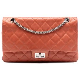 Bolsa de ombro Chanel Reissue 2.55 Double Flap 227 em pele de cordeiro acolchoada Laranja Laranja