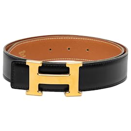 Cinturón reversible Constance H Hermès en piel Box Calf y Courchevel negro Negro