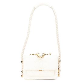 Bolsa Satchel com aba En Vogue em couro de bezerro amassado branco Chanel Branco
