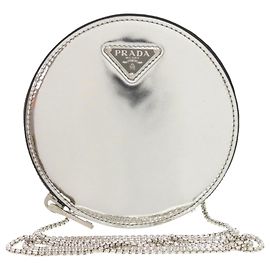Borsa a tracolla Prada Spazzolato Round Chain Coin argento Argento