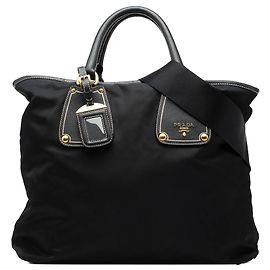 Bolsa Satchel Prada em Tessuto com acabamento em Saffiano preta Preto