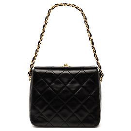 Black Chanel CC Quilted Lambskin Turnlock Handbag Black