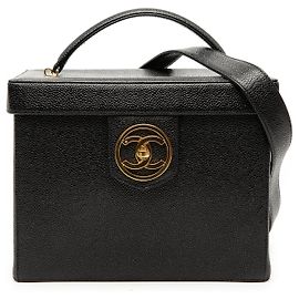 Black Chanel CC Caviar Vanity Box Case Satchel Black