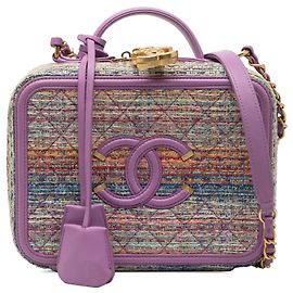Sac Vanity Satchel Chanel Medium Tweed CC Filigree Violet Violet