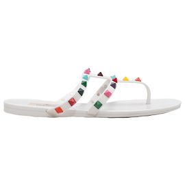 Valentino Garavani White & Multicolor Valentino Rockstud Rubber Thong Sandals Size 37 White