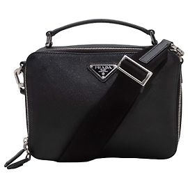 Schwarze Prada Saffiano Leder Umhängetasche Schwarz